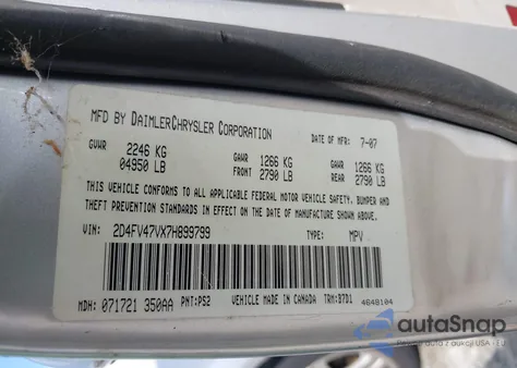 2007 Dodge Magnum из США, поврежденный, VIN 2D4FV47VX7H899799